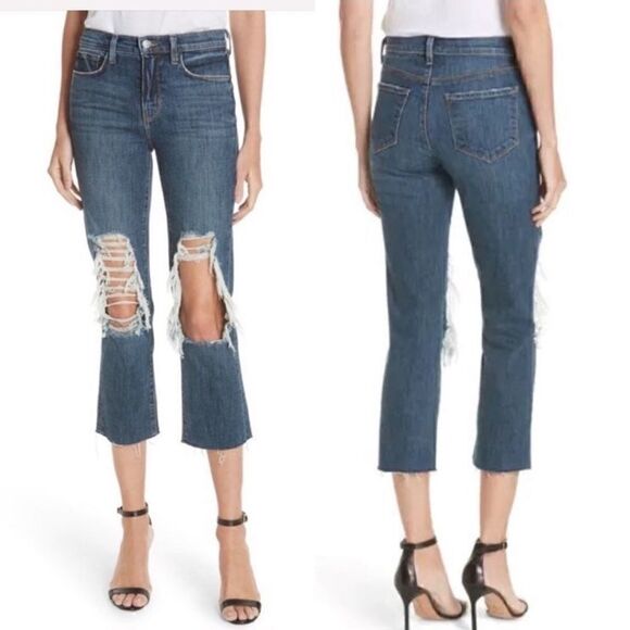 L’AGENCE Jordan Ripped Cropped Bootcut Jeans - Picture 1 of 16
